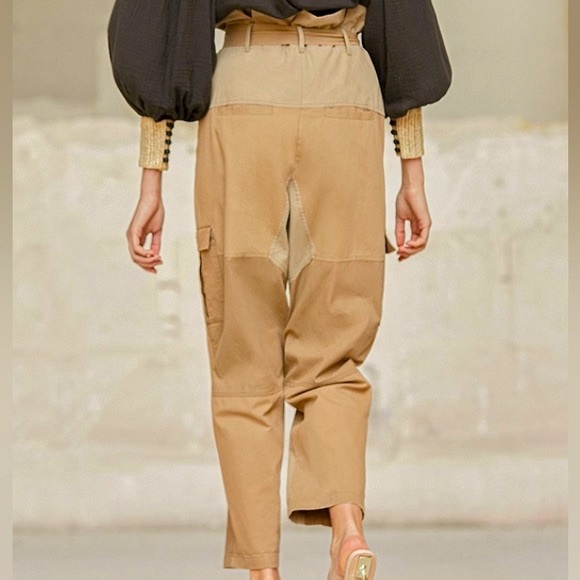 Mes Demoiselles x Anthropologie Paperbag Cargo 6/S Khaki Tan Belted High Rise - Picture 8 of 15